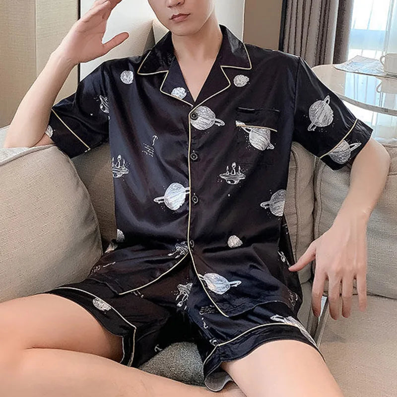 Men's Ice Silk Short Sleeve Pajama Set