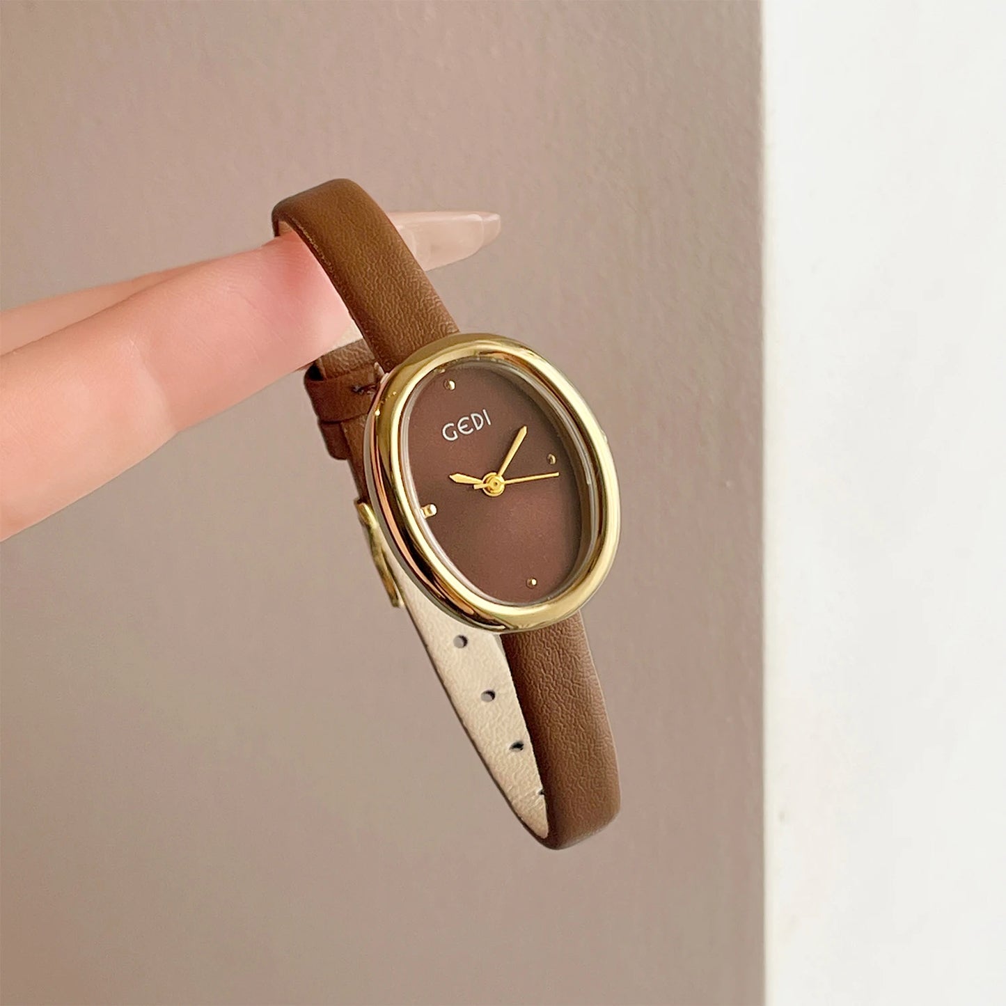 Oval Dial Leather Quartz Watch