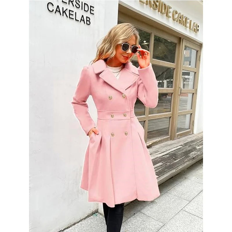 Woolen Double-Breasted Women Coat