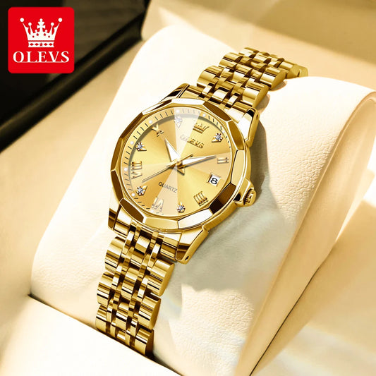 OLEVS Women's Gold Quartz Watch Steel