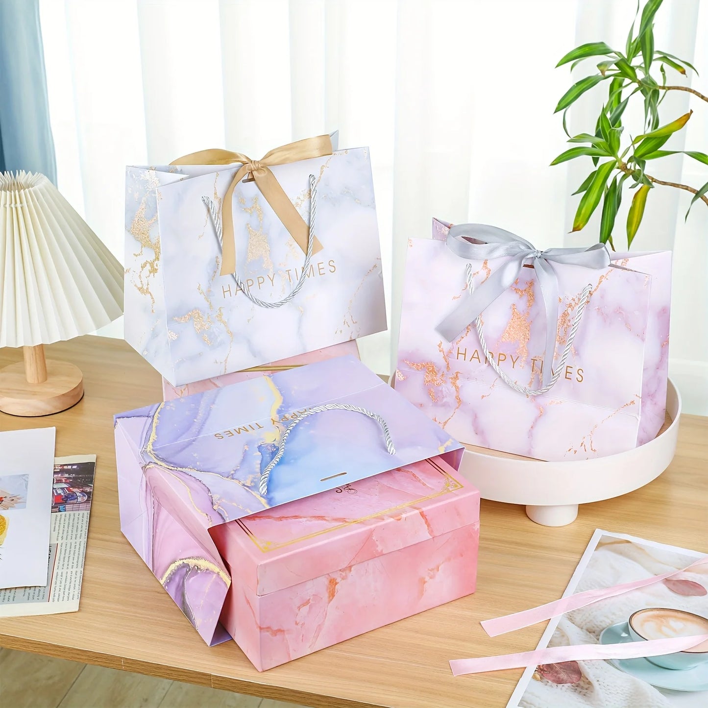 Gift Bag Ribbon Medium Birthday Christmas 3 Pcs