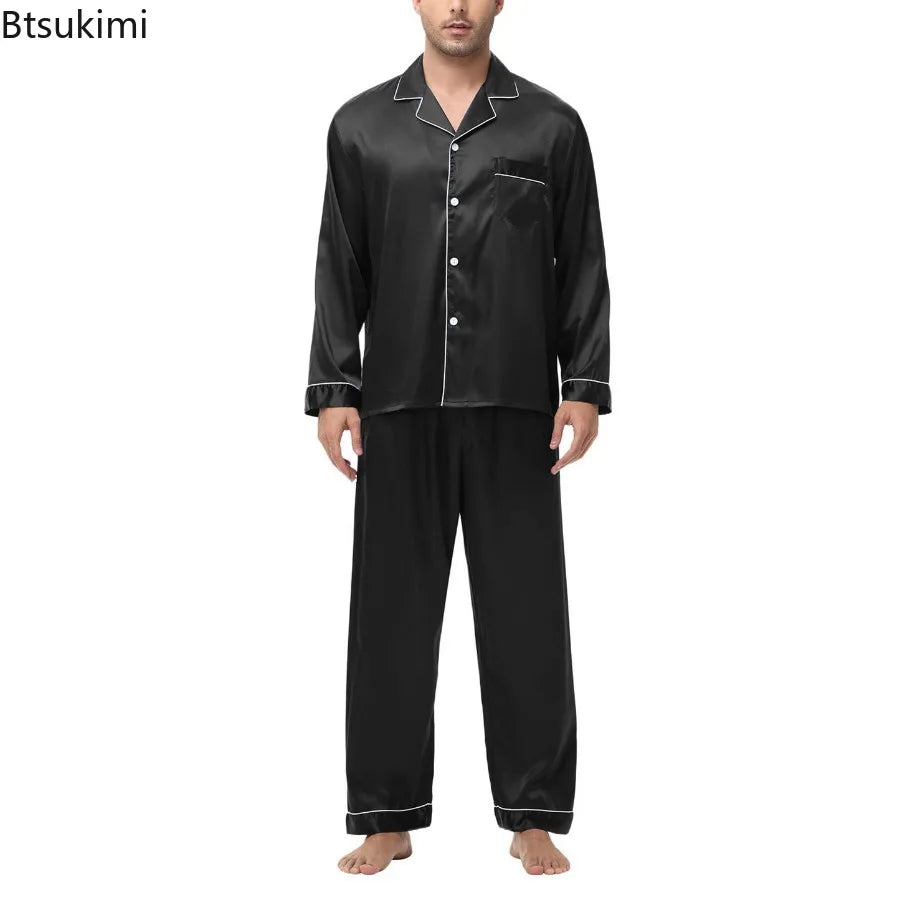 Men's Silk Satin Long Sleeve Pajama Shirt