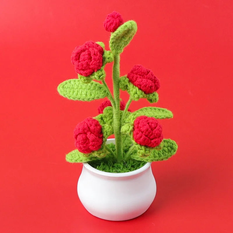 Handmade Woven Rose Potted Desktop Decor