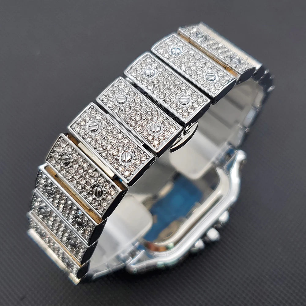 Women's Iced Diamond Square Quartz Watch