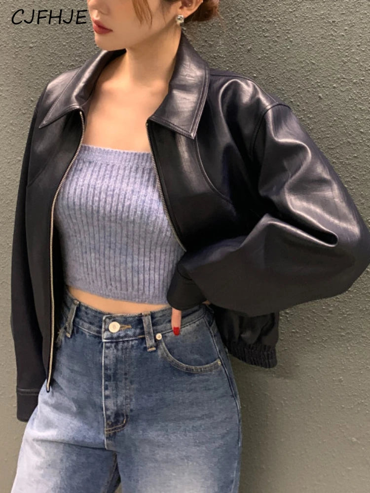 CJFHJE Cropped Leather Jacket