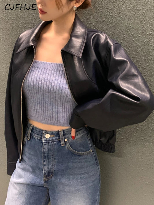CJFHJE Cropped Leather Jacket