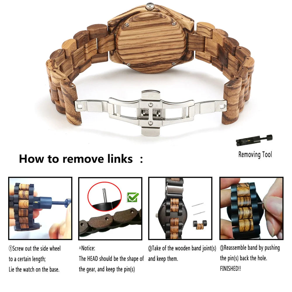 Women's Wood & Diamond Dial Quartz Watch