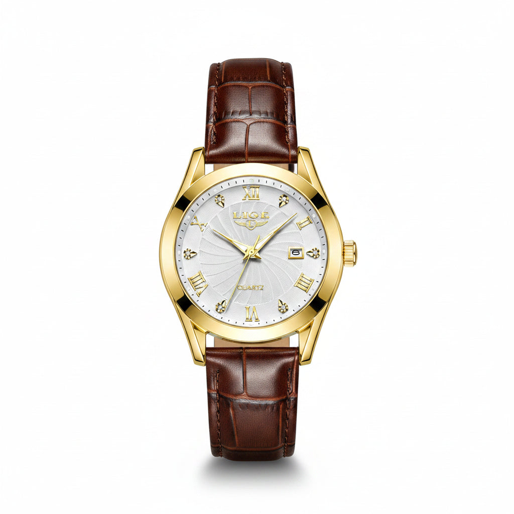 LIGE Leather Quartz Ladies Watch