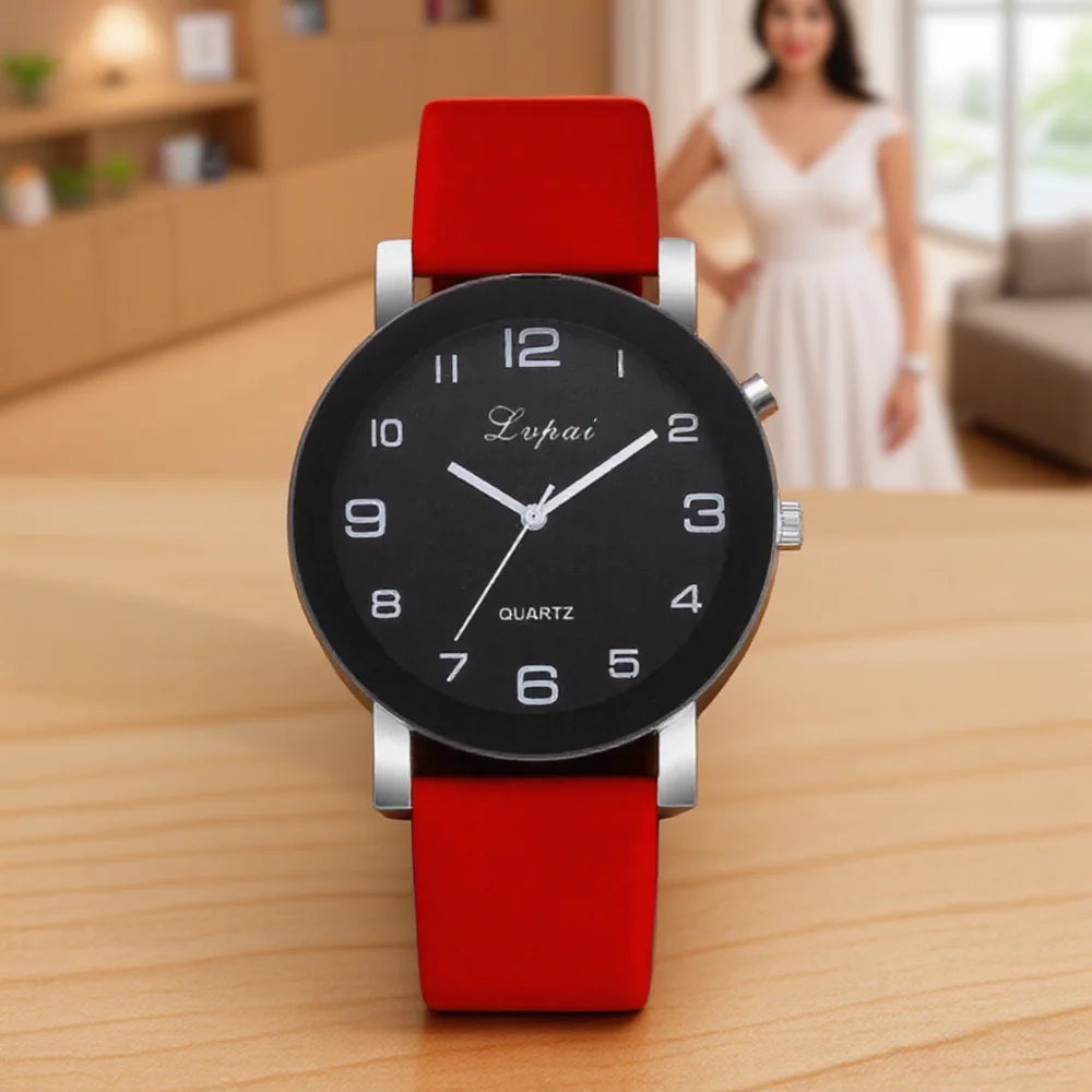 White Leather Round Face Watch