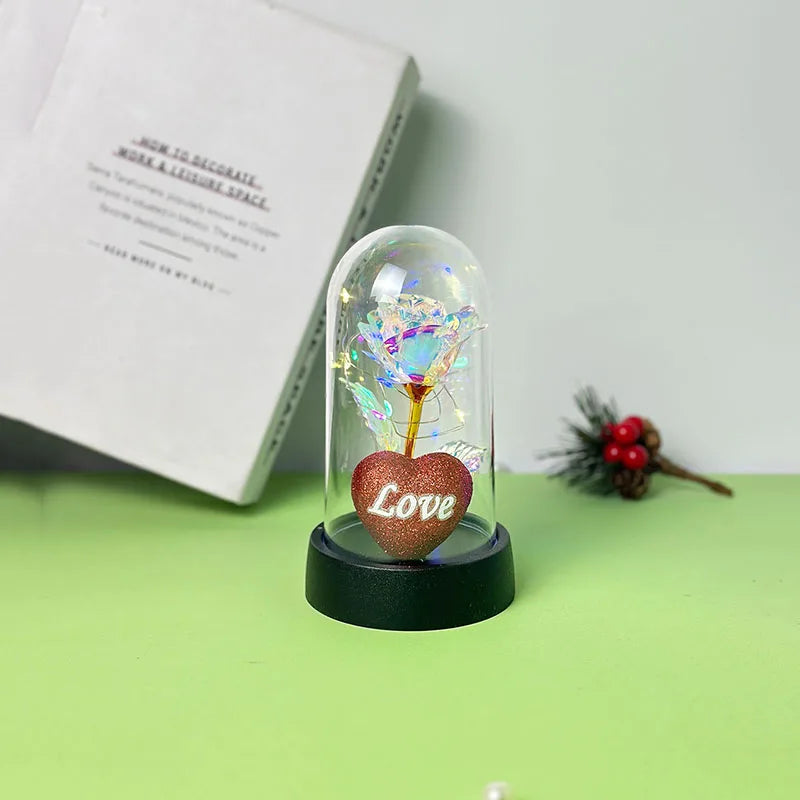 Glowing Rose Plastic Dome LED Decor Gift