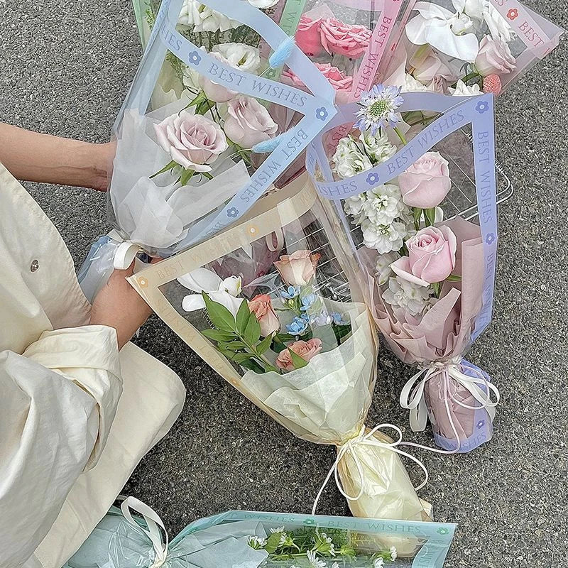 Floral Gift Bags Transparent Cellophane 50 Pack