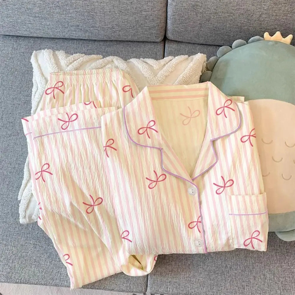 Women's Stripe Bow Sweet Pajama Set