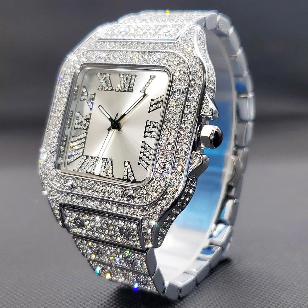 Women's Iced Diamond Square Quartz Watch
