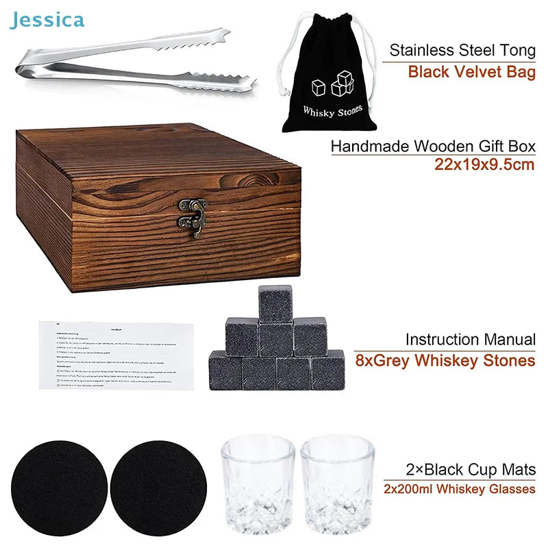 Wooden Whiskey Gift Set Crystal Glass Granite