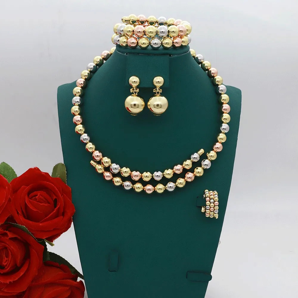 Women's 18K Gold Pearl Jewelry Set 4 Pcs
