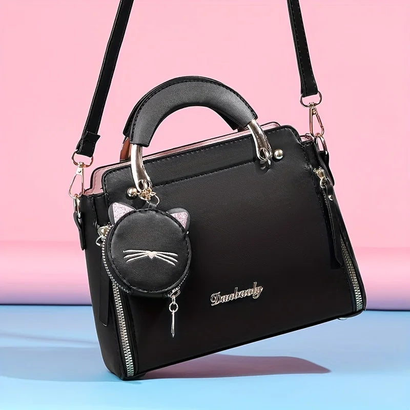 Women's Cat Satchel Top Handle Shoulder Bag
