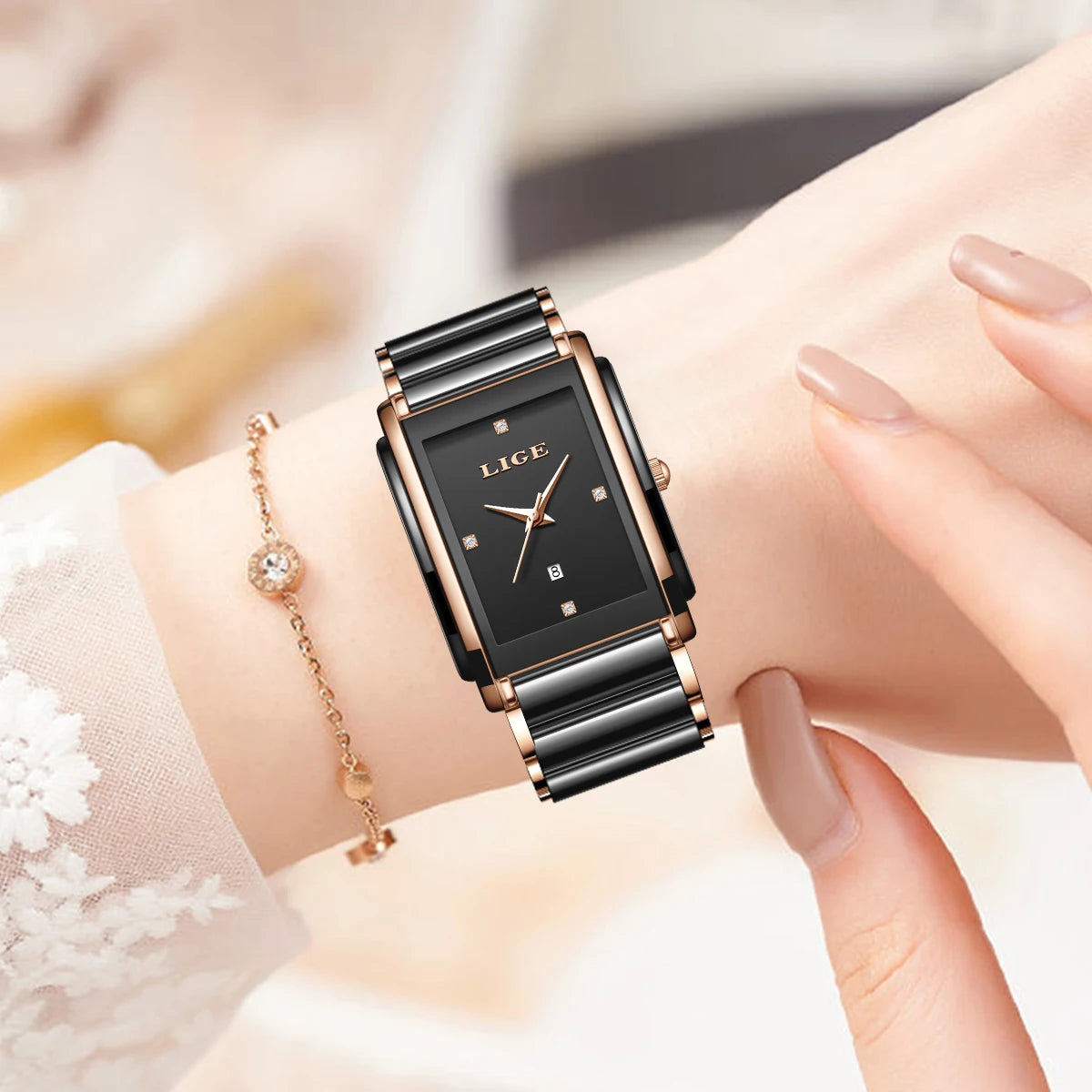 LIGE Women's Ceramic Strap Quartz Watch