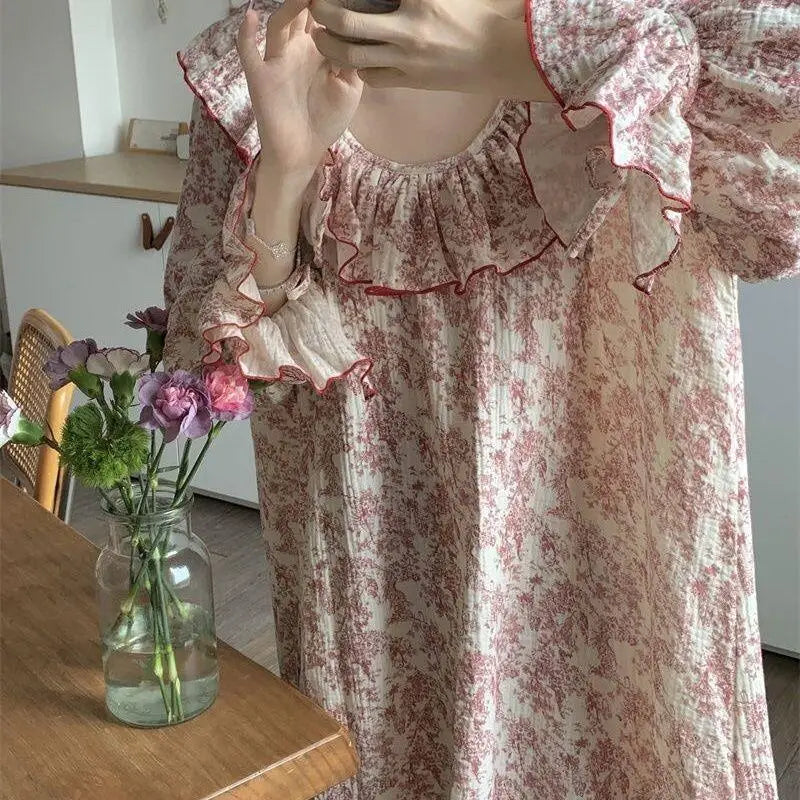 Women's French Floral Ruffle Pajama Set