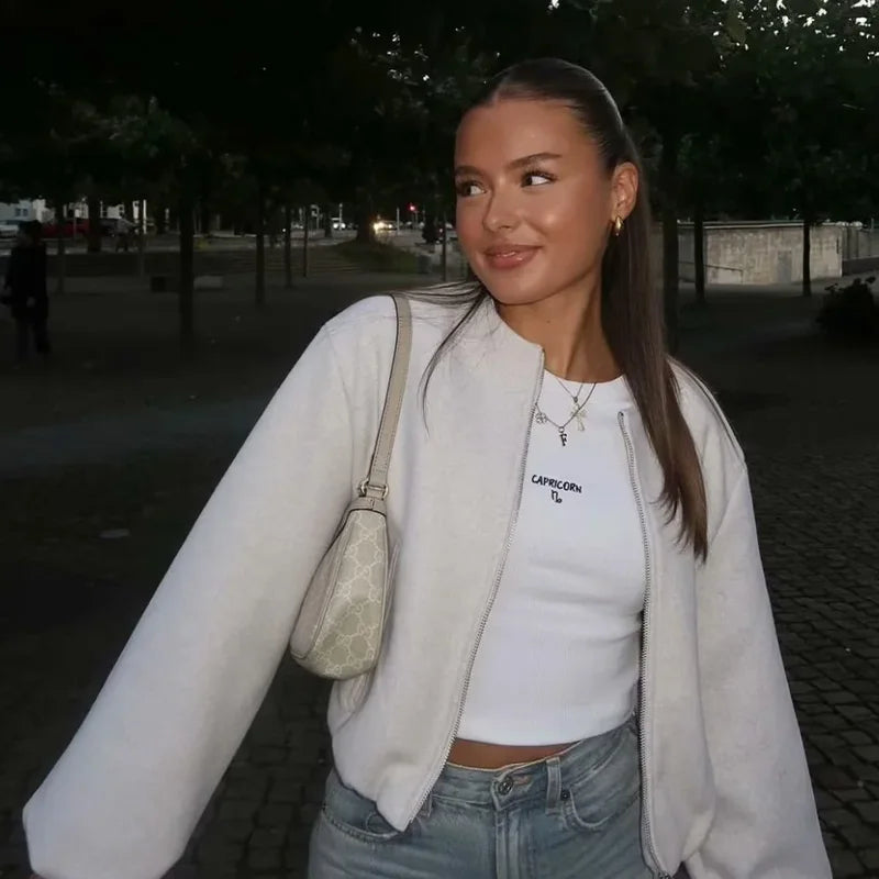 Cropped Faux Wool Bomber Jacket