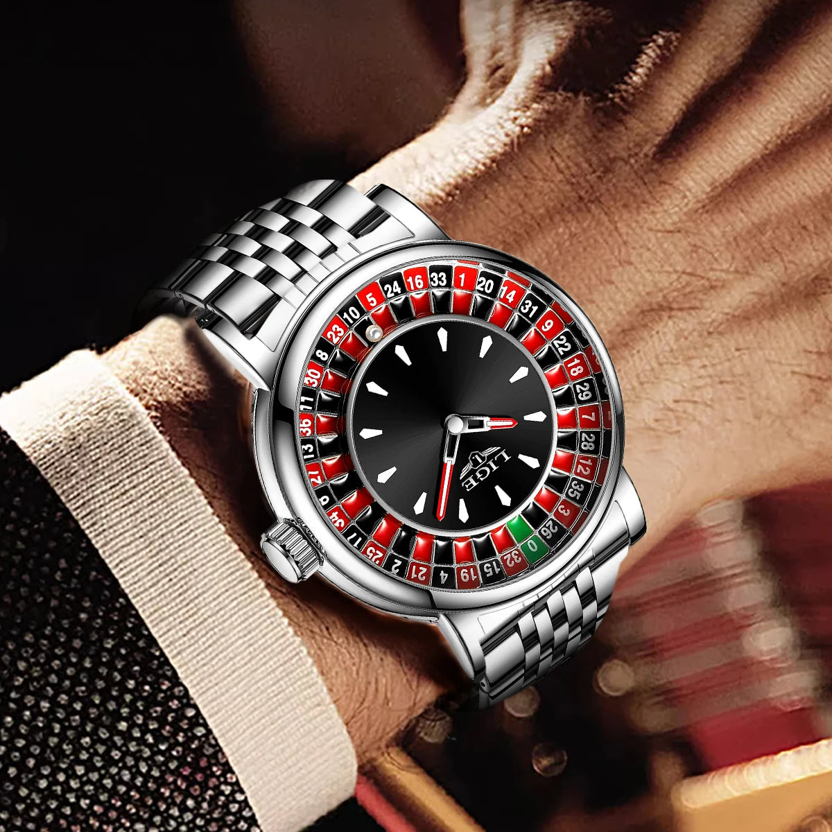LIGE Men's Roulette Luminous Quartz Watch