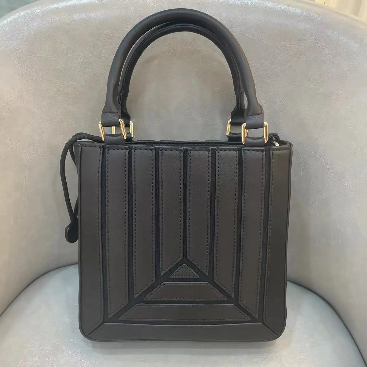 Striped PU Leather Tote Bag