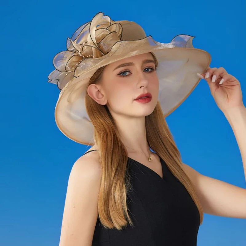 Women's Organza Wide Brim Sun Hat Beach