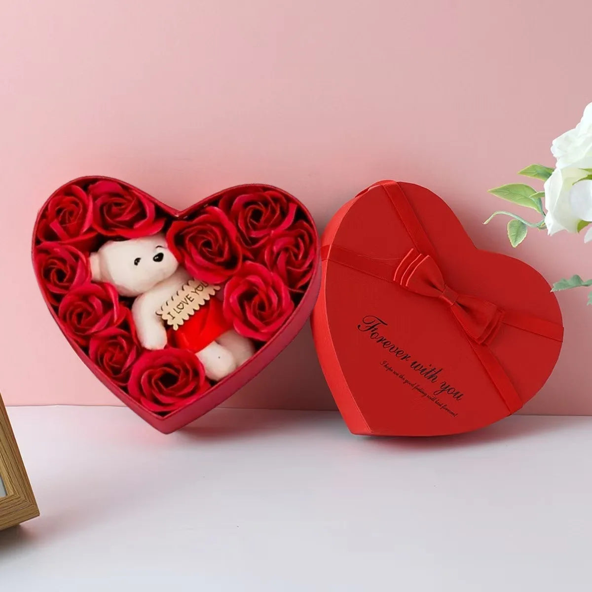 Artificial Rose Gift Box Bear Valentine