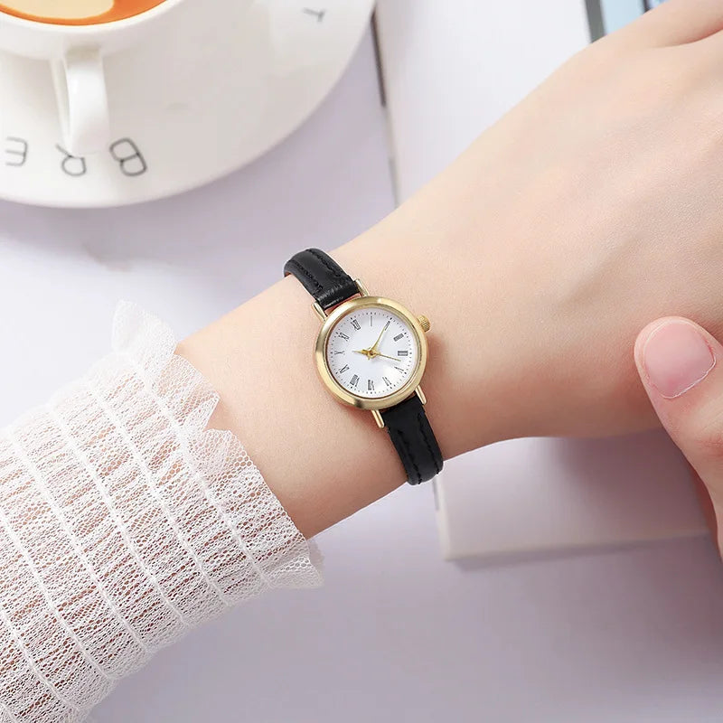Small Round Dial Leather Watch