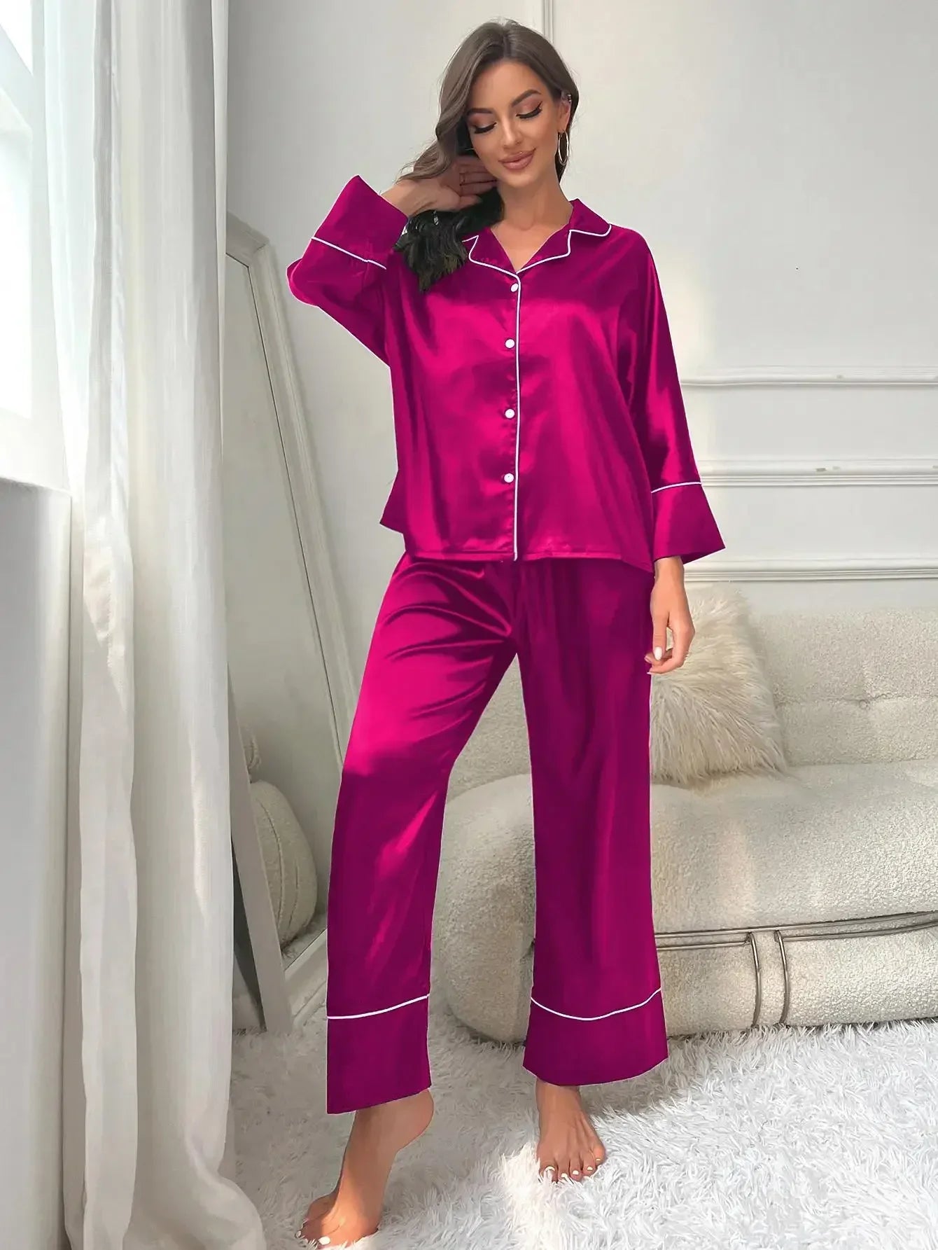Satin Long-Sleeve Women Pajama Set