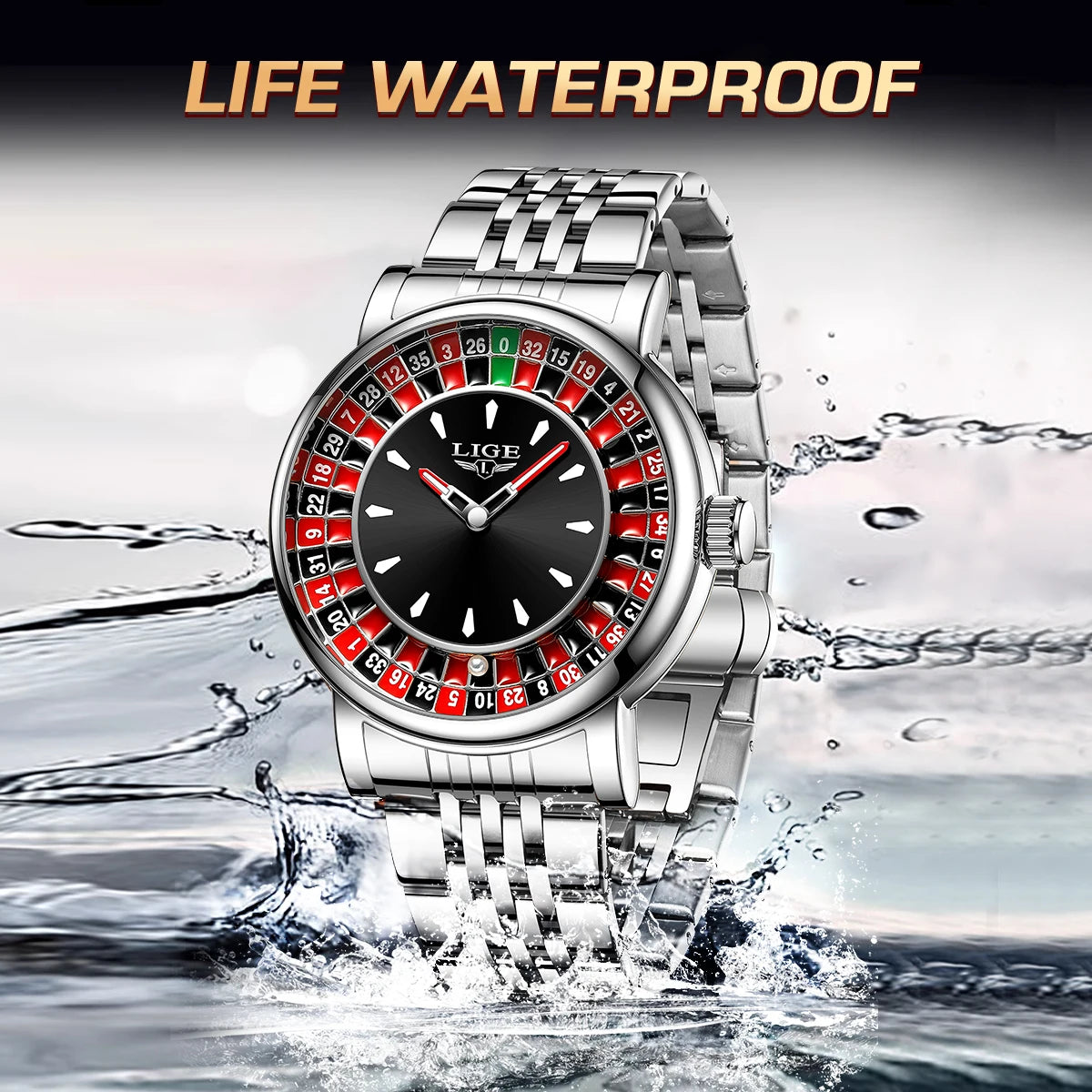 LIGE Men's Roulette Luminous Quartz Watch