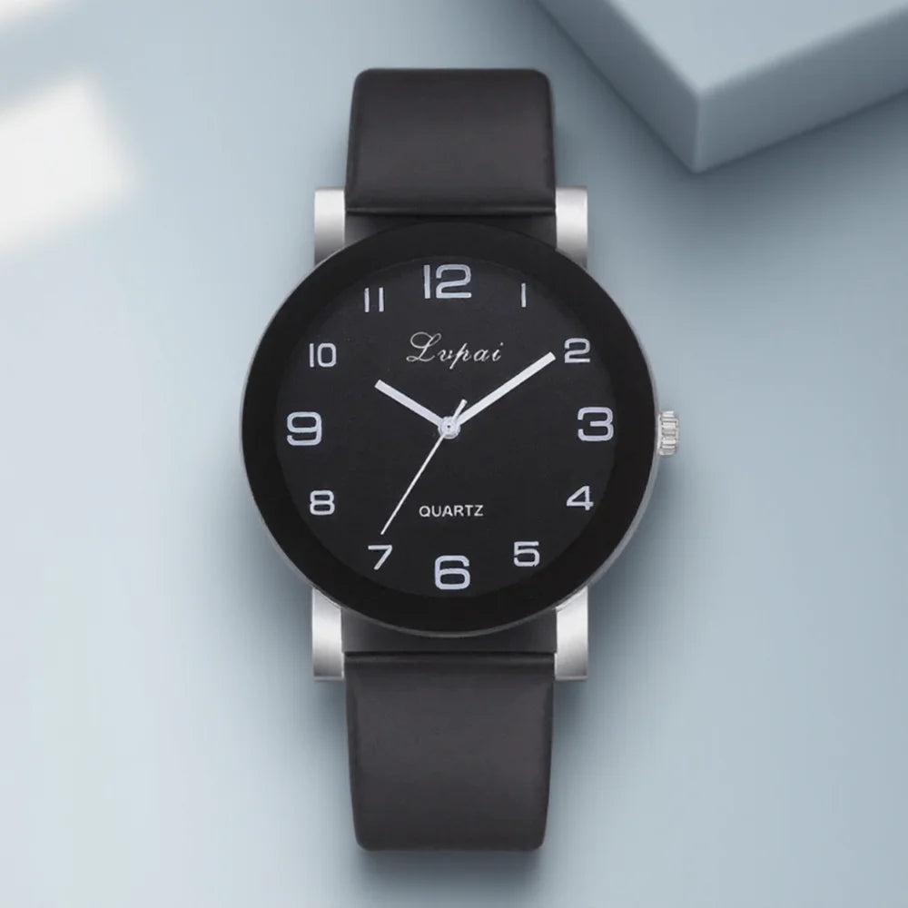 White Leather Round Face Watch