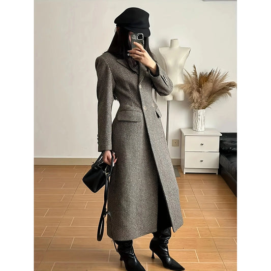 Herringbone Winter Trench Coat
