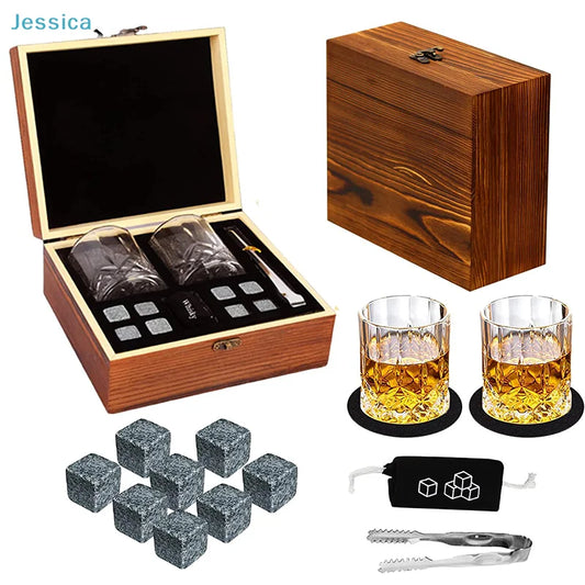 Wooden Whiskey Gift Set Crystal Glass Granite