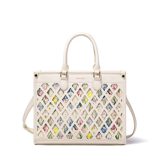 Floral Hollow Shoulder Tote