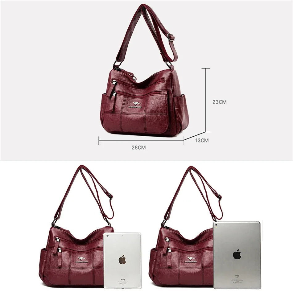 Women's Multi-Pocket Leather Crossbody Bag