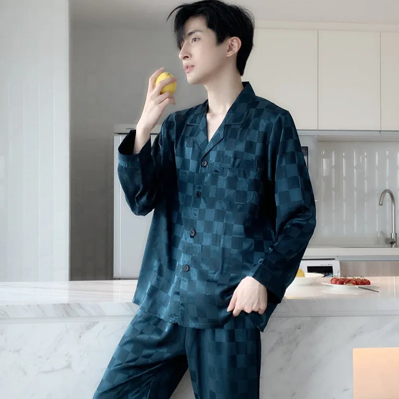 Men's Ice Silk Satin Pajama Set