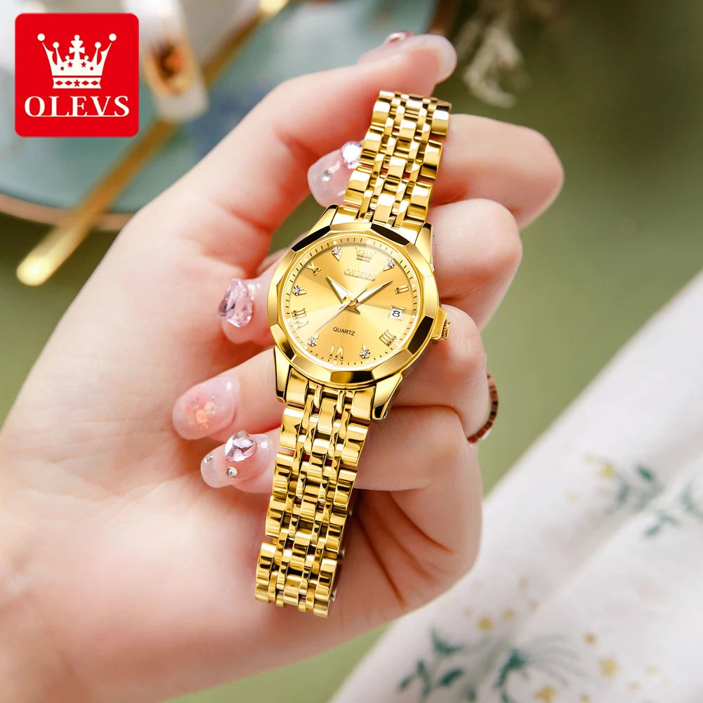 OLEVS Women's Gold Quartz Watch Steel