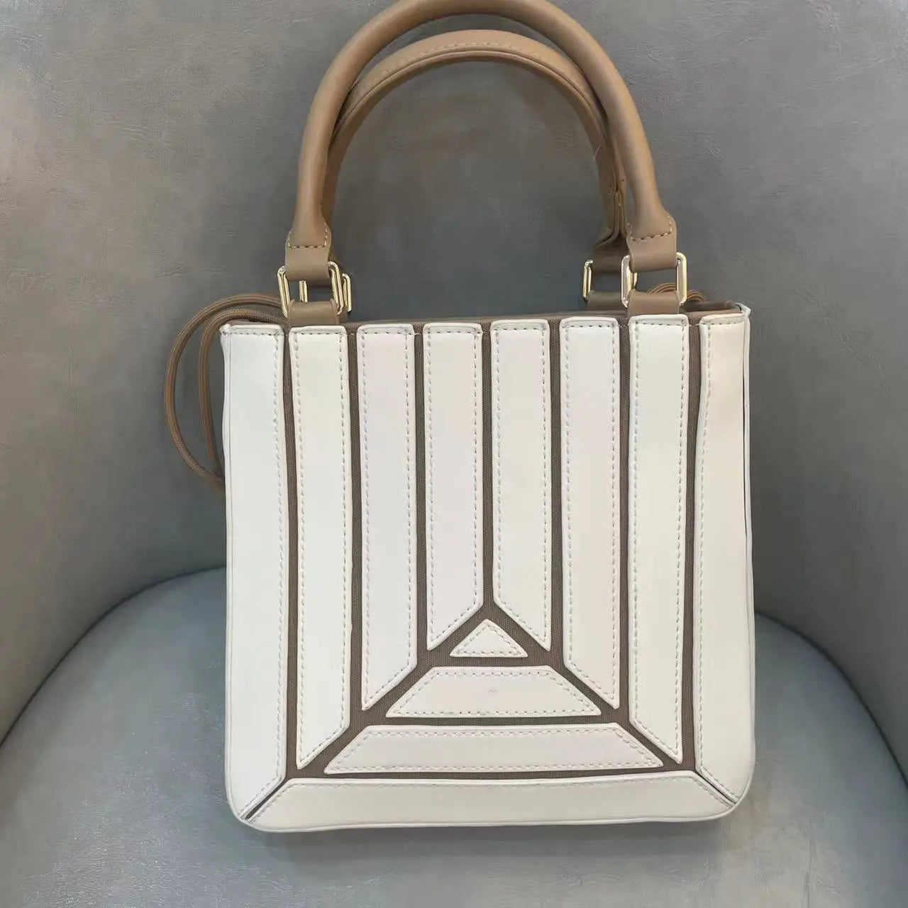 Striped PU Leather Tote Bag