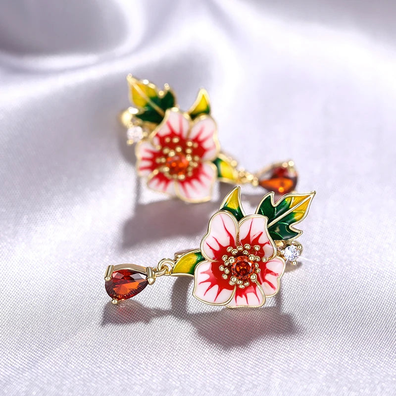 Women's Enamel Flower Drop Earrings Wedding