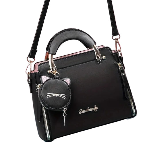 Women's Cat Satchel Top Handle Shoulder Bag
