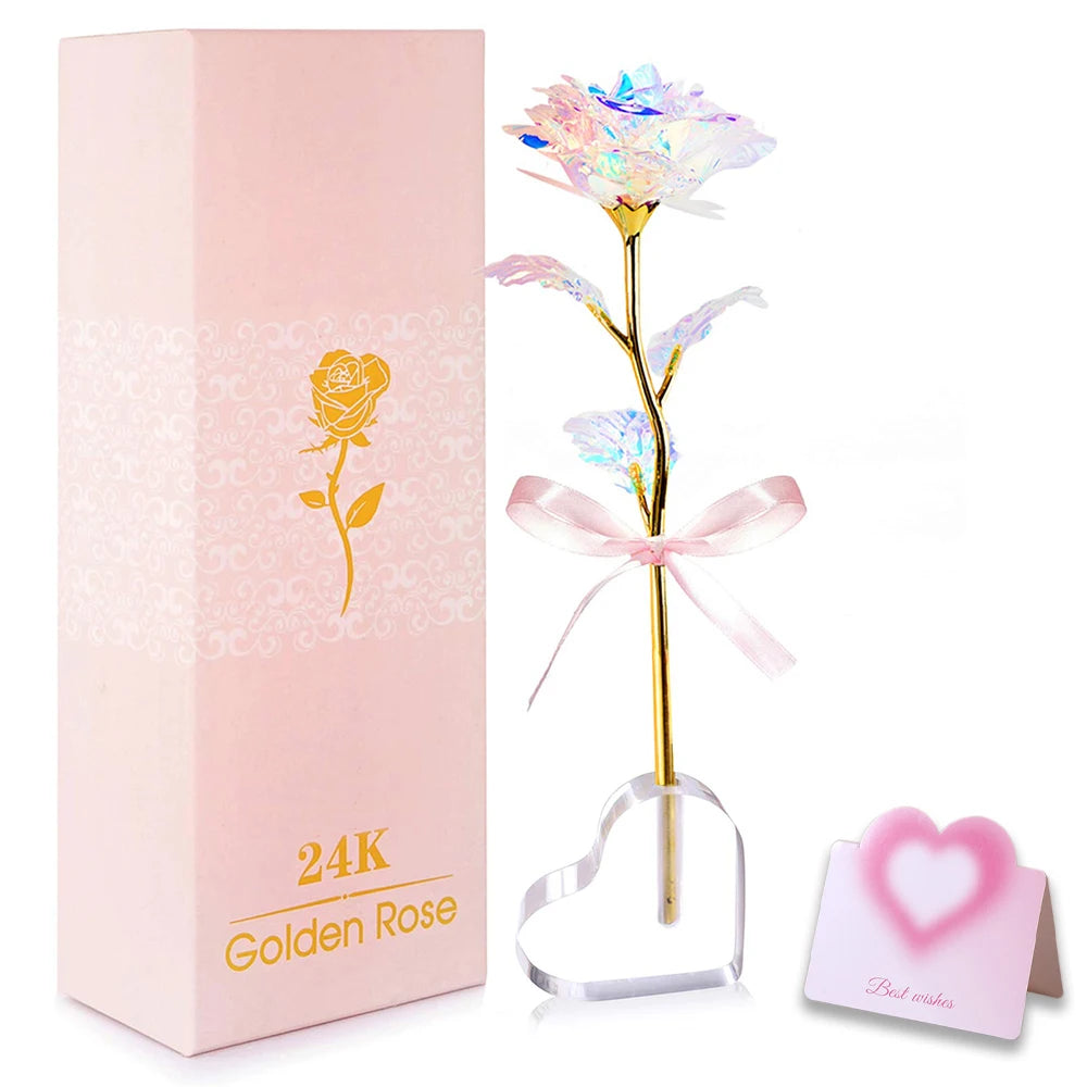 Galaxy Crystal Rose LED Heart Base Gift