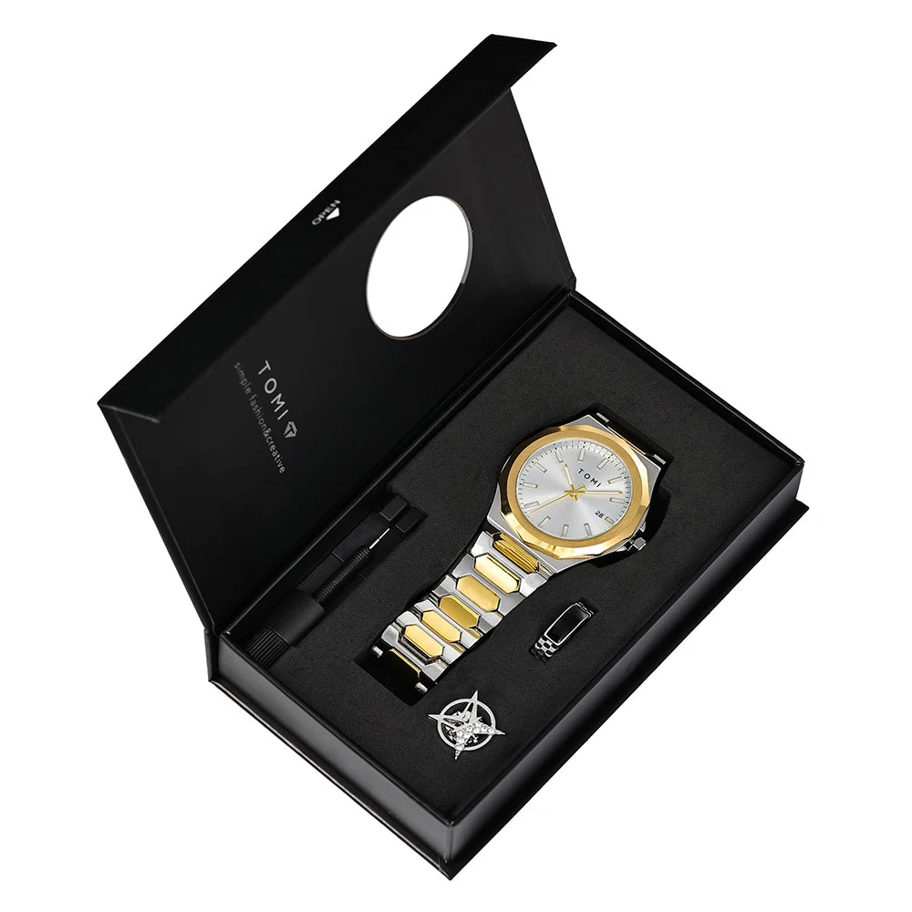 TOMI Men's Rose Gold Quartz Watch Gift Set