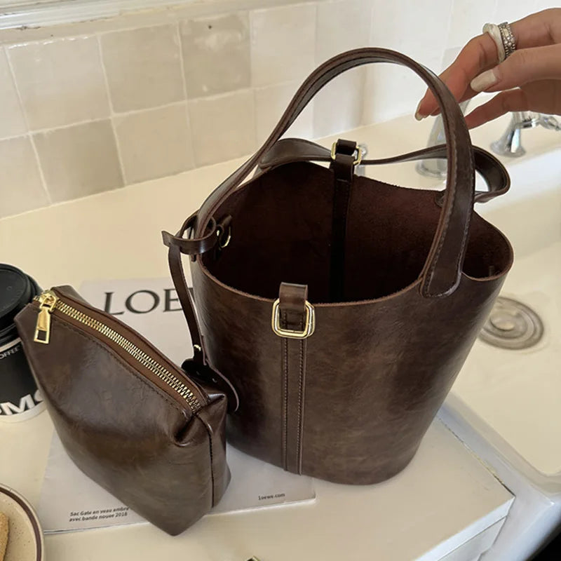 Luxury Leather Bucket Bag