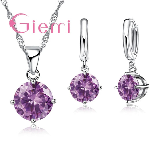 Women's S925 Silver Zirconia Necklace Earring Set