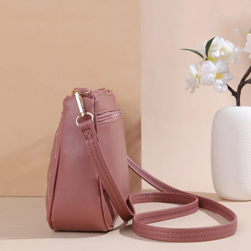 Embroidery Zipper Crossbody Bag