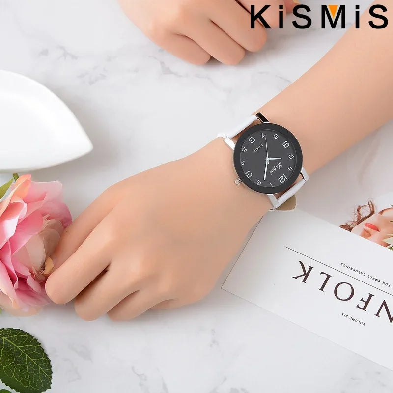 White Leather Round Face Watch