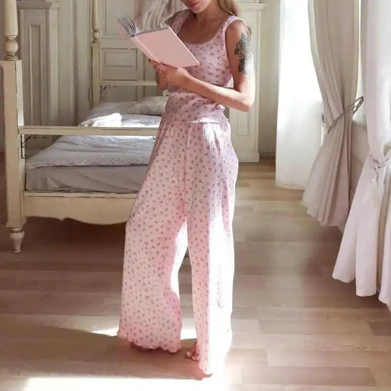 Women's Ribbed Vest Trouser Pajama Set