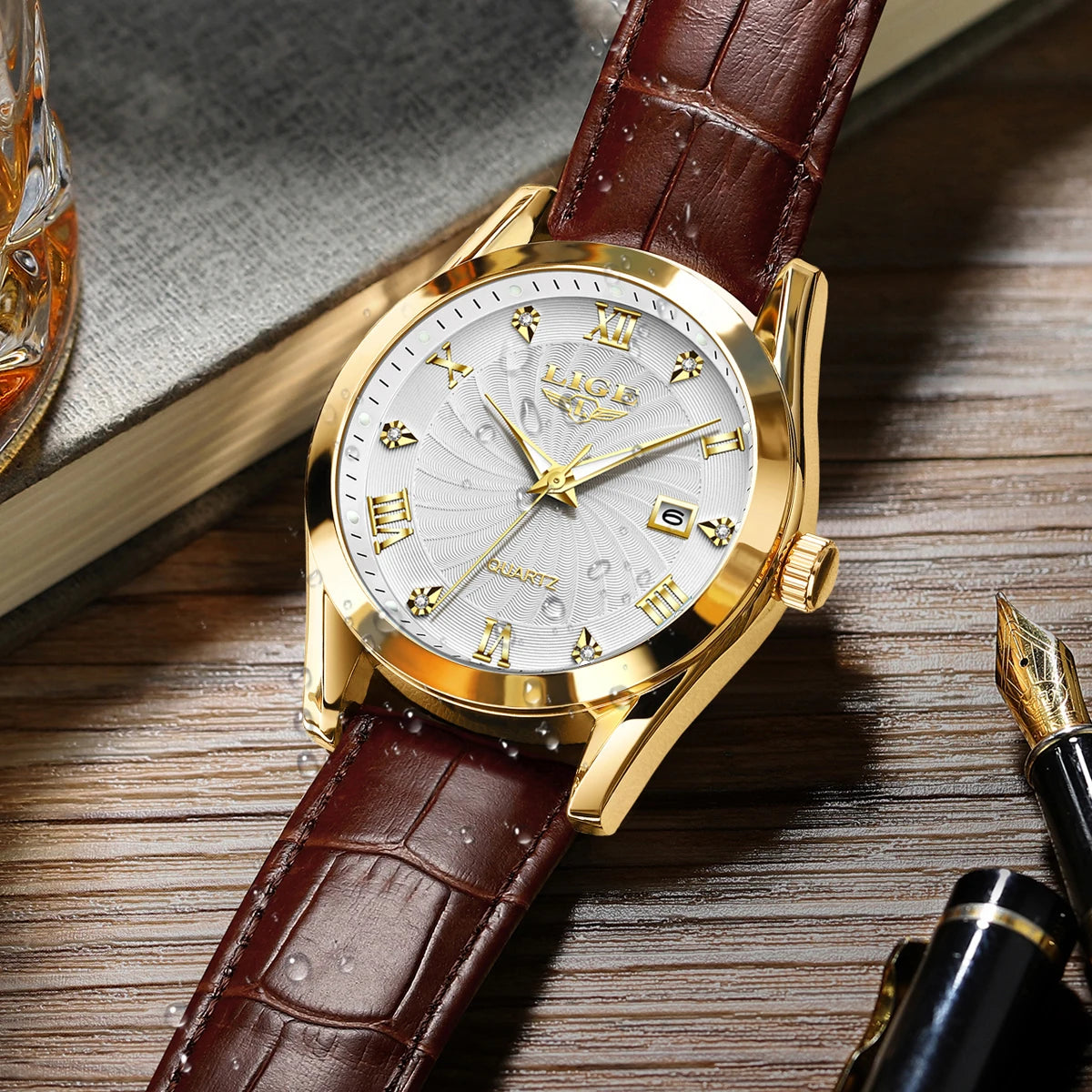 LIGE Leather Quartz Ladies Watch