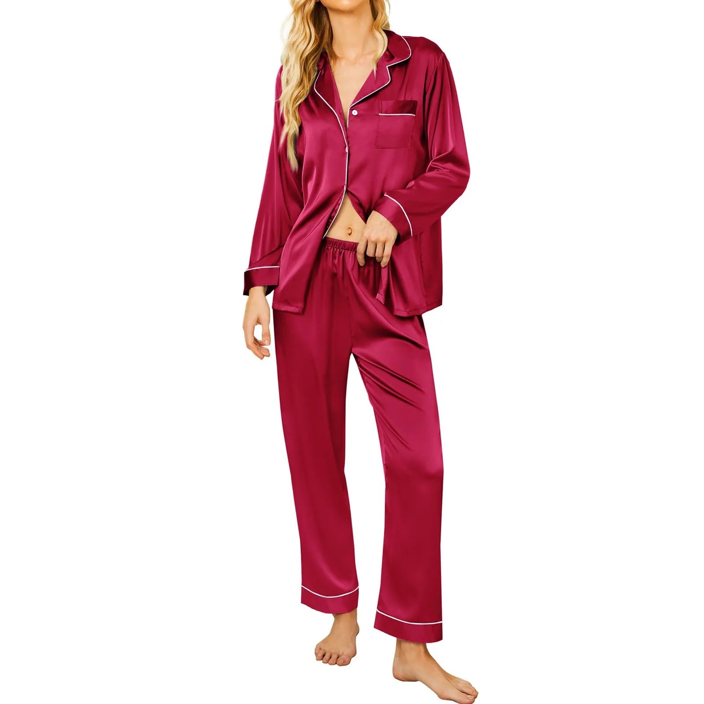 Women's Silk Cardigan Pajama Set