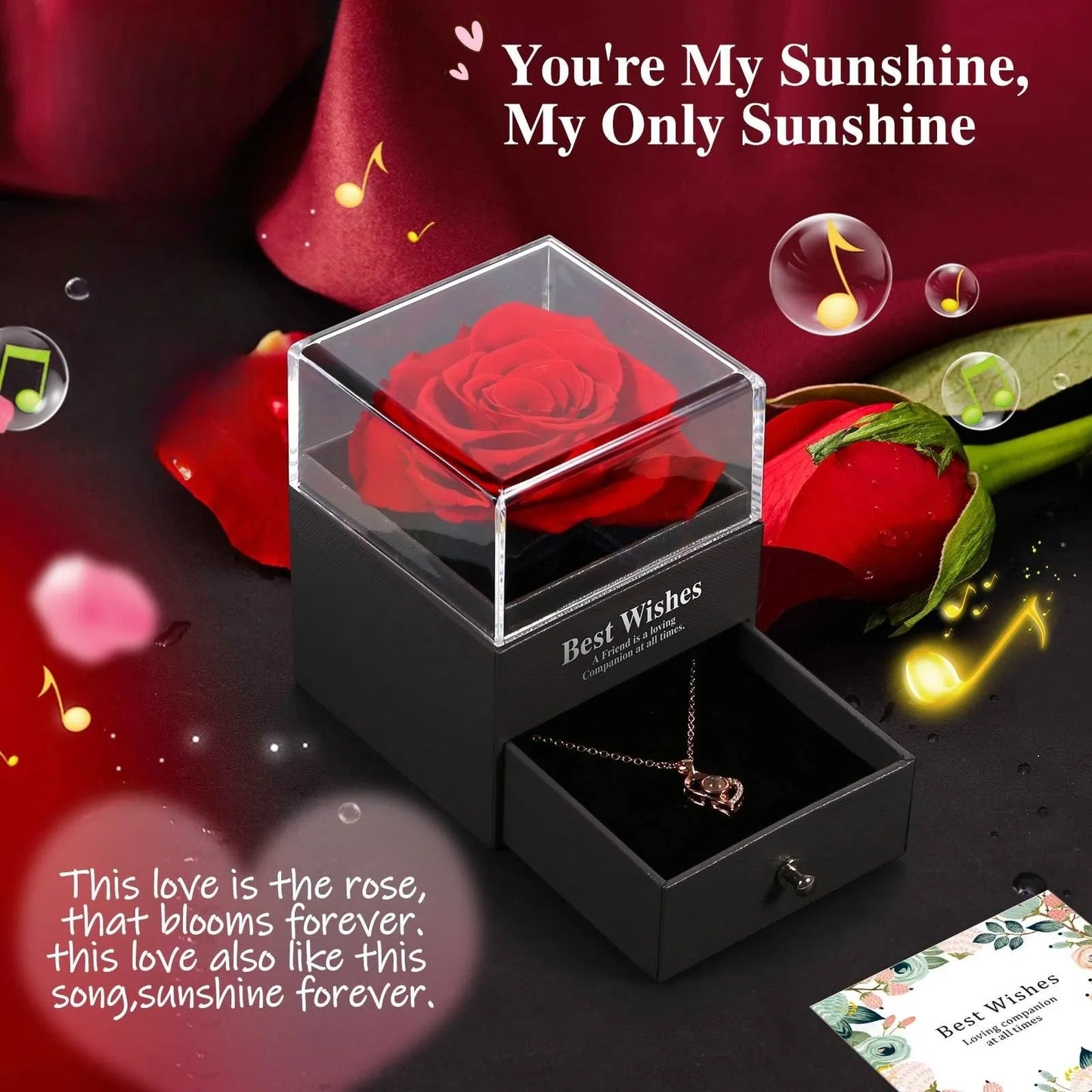 Eternal Rose Heart Necklace Gift Box